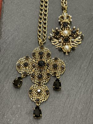 Collane lunghe cm 80 con croci in bronzo e pietre naturali