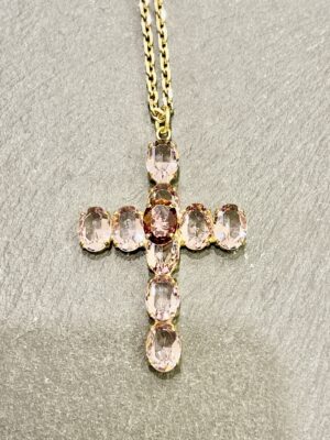 Croce cm 8 in bronzo e pietre naturali rosa