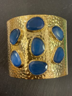 Bracciale schiava in ottone ed Agata Blu