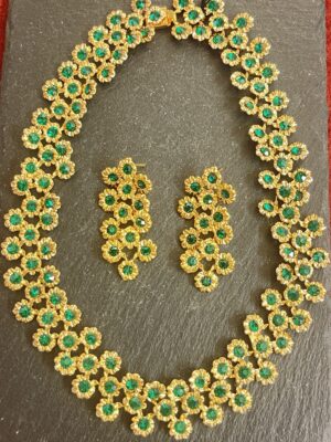 Parure fiorellini  bijoux italiano bagnato oro giallo 18 kt con Swarovski Verdi